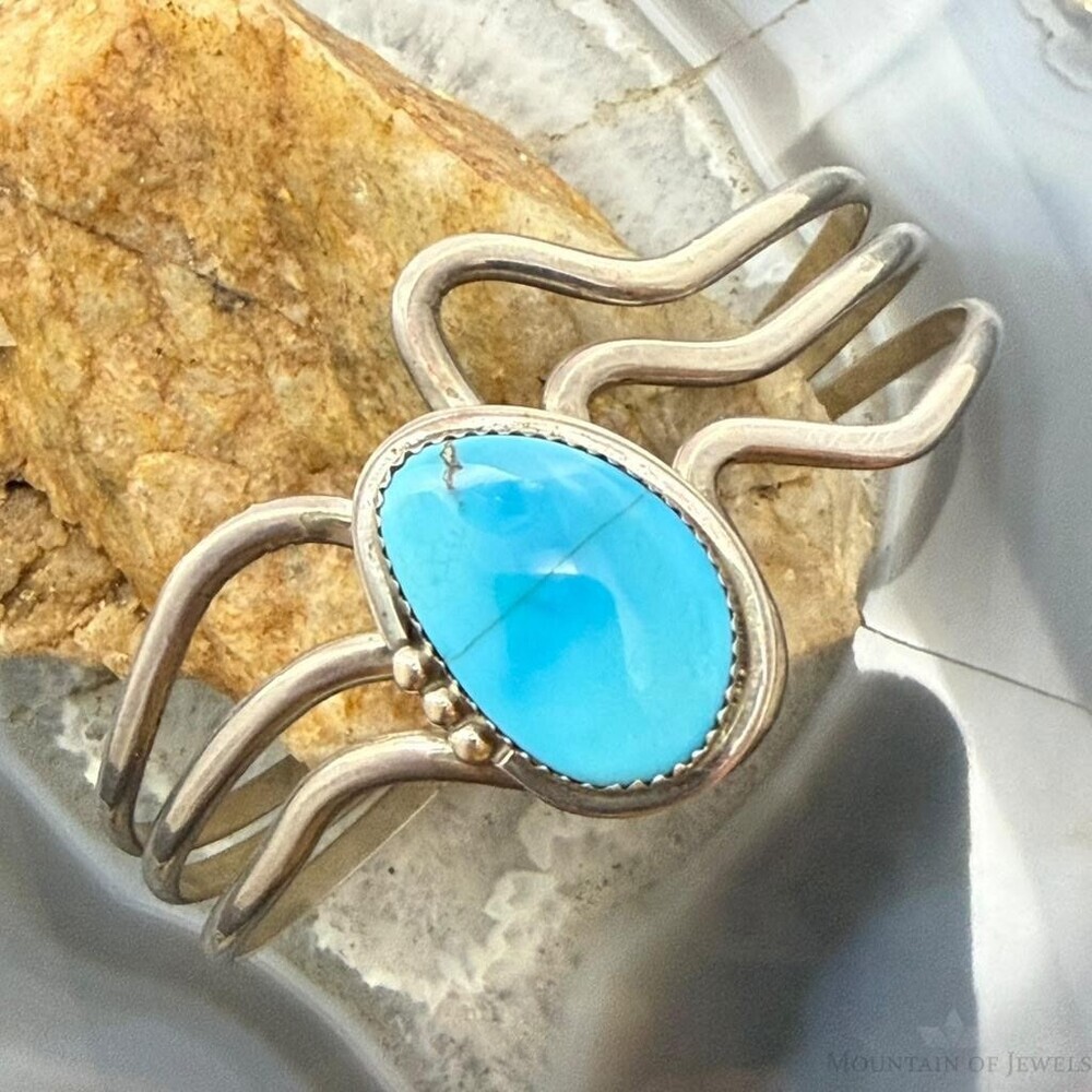 Vintage Native American Sterling Silver Turquoise 3 Banded Bracelet For Women